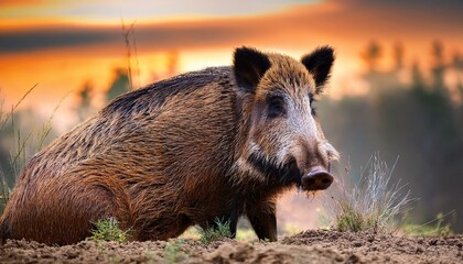 wild boar close up sus scrofa