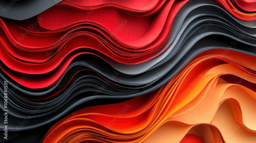 Aufkleber a layered paper design with vibrant red, orange, and black waves created in a dynamic 3d effect.