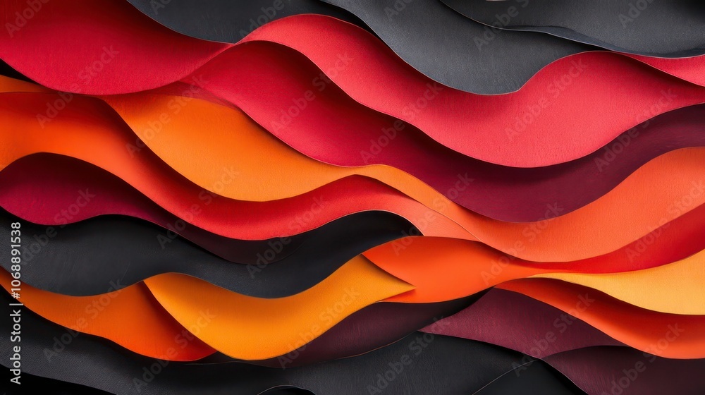 Poster A layered paper design with vibrant red, orange, and black waves created in a dynamic 3D effect.