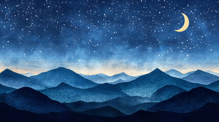Fototapeta premium Starry Night Mountain Landscape