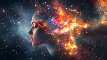Abstract artistry with cosmic elements and female model. generative ai image. Cosmic. Illustration