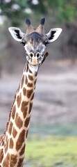 giraffe with neck skin peeling by bird