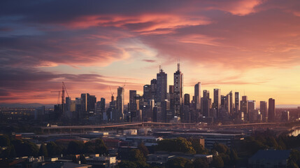 Fototapeta premium Vibrant City Skyline at Sunset