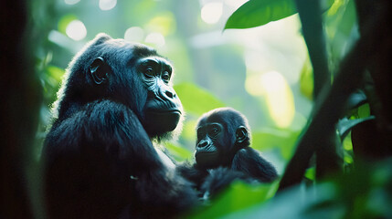 The thinking baby gorilla, a rare lowland mammal, sits in a portrait, showcasing the power and vulnerability of young wildlife