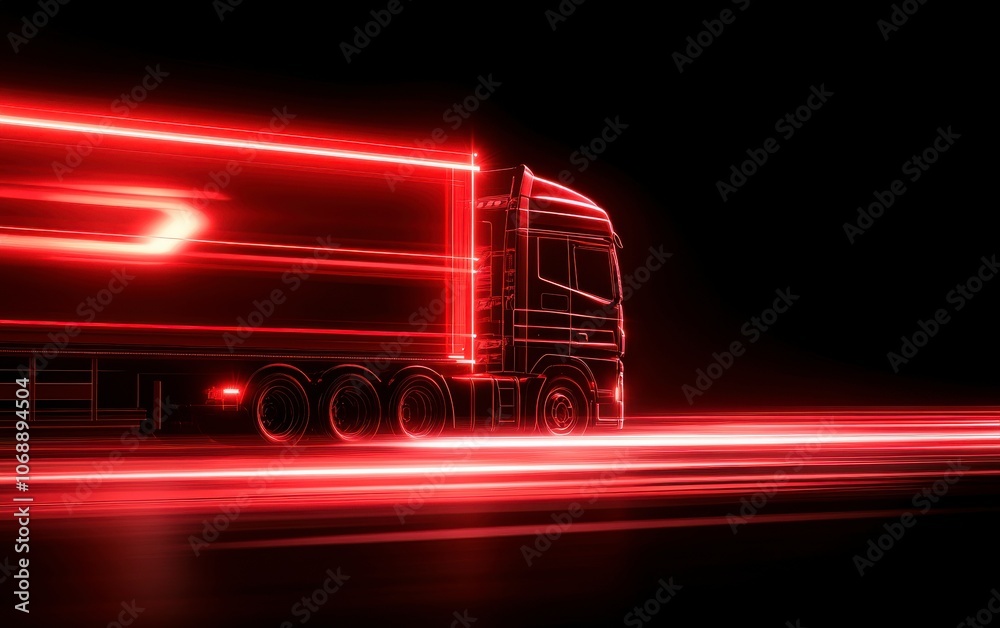 Poster a glowing red truck is captured in motion against a dark background, creating an impression of speed