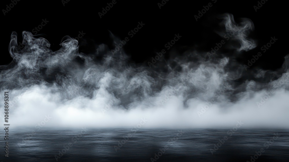 Poster a misty fog on an isolated black background. smoke and texture overlays. aromatherapy concept.