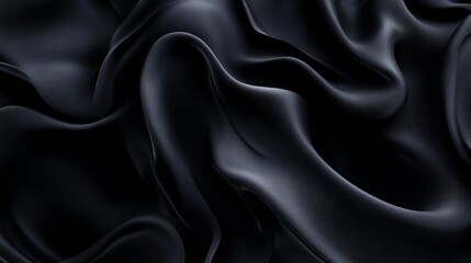 Obraz premium Black silky fabric with elegant waves and folds. Perfect for backgrounds or graphic design projects.