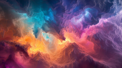 Obraz premium A vibrant, swirling cloudscape with soft textures blending warm oranges, cool blues, and purples in a dynamic