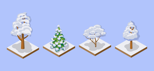 Tree icon. Public park, forest and garden vector icon. Nature map element for winter park illustration. Decorative tree, spruce, isolated isometric set on white background. Vector
