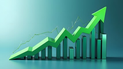 A vibrant green arrow is clearly pointing upwards on a graph display