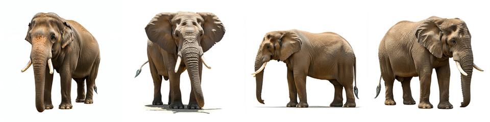 Obraz premium Elephant Wild Life Animal Set, Isolated on A White Background