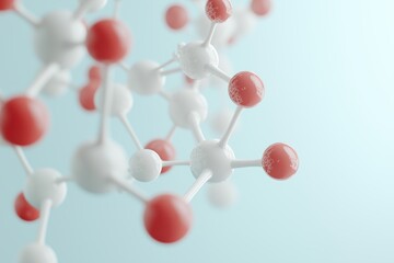 Close-up of a molecular structure with red and white atoms connected, representing medical and scientific research themes