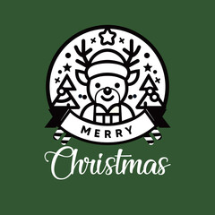 Merry Christmas logo with deer, flat design style