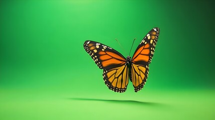 Fototapeta premium Portrait of a butterfly on a green background in studio. Butterfly with green screen, chroma screen background image. Butterfly Studio photo, image. Concept for animal, zoology and for adverb. banner