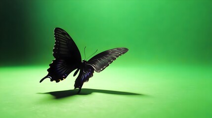 Obraz premium Portrait of a butterfly on a green background in studio. Butterfly with green screen, chroma screen background image. Butterfly Studio photo, image. Concept for animal, zoology and for adverb. banner