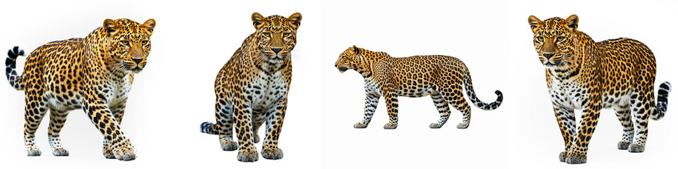 Naklejka premium Leopard Wild Life Animal Set, Isolated on A White Background