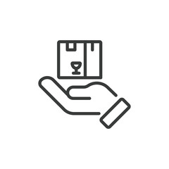 Receiving the parcel, icon in line design. Receiving, parcel, delivery, recipient, sign, box, package on white background vector. Receiving the parcel editable stroke icon