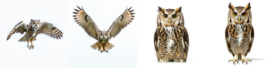 Naklejka premium Owl Wild Life Animal Set, Isolated on A White Background