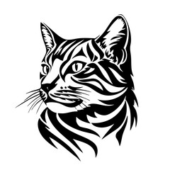 Stylized Bengal cat illustration featuring intricate patterns and striking facial features, showcasing its elegant and wild nature