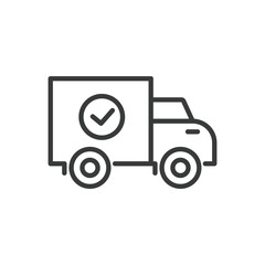 Freight delivery done, icon in line design. Freight, delivery, done, shipment, logistics, transport, cargo, complete on white background vector. Freight delivery done editable stroke icon