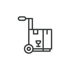 Warehouse trolley, icon in line design. Warehouse, trolley, cart, transport, load, logistics, storage on white background vector. Warehouse trolley editable stroke icon