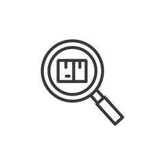 Parcel search, icon in line design. Parcel, search, tracking, find, delivery, package, locate on white background vector. Parcel search editable stroke icon