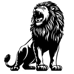 A powerful roaring lion, symbolizing strength and courage, depicted in a detailed vector form showcasing its majestic mane and fierce expression