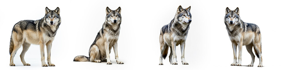 Obraz premium Grey Wolf Wild Life Animal Set, Isolated on A White Background