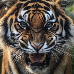 Fototapeta premium Majestic Tiger Roaring in Natural Habitat