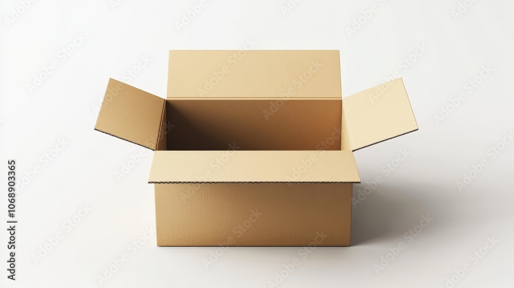 Poster A simple brown cardboard box with the flaps open. This is an excellent option for shipping products.