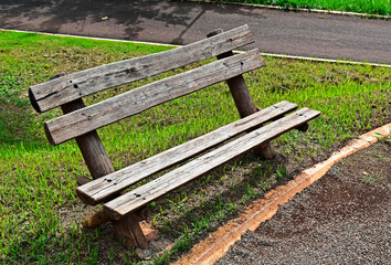 Wooden bench on park public park in Ribeirao Preto, Sao Paulo, Brazil