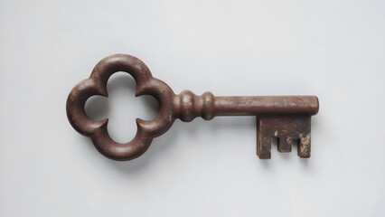 Old Ancient Vintage Victorian Key on a White Background