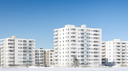 Fototapeta premium Modern Urban Apartments in Snowy Winter Setting
