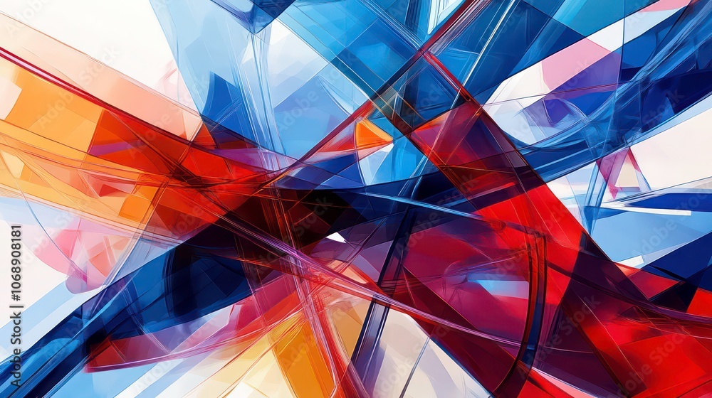 Aufkleber Abstract composition of intersecting translucent shapes in vibrant colors.
