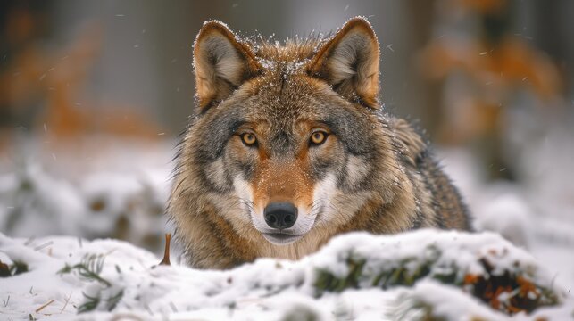 Gray wolf (Canis lupus), wolf standing in the snow