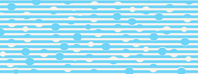 retro horizontal blue and white stripes with irregular circles cut out of the stripes, creating a visually appealing and dynamic design.