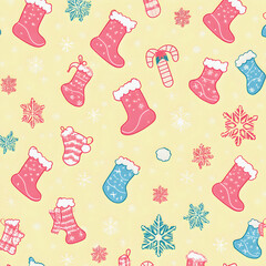 Christmas Sock Holiday Vector Seamless Pattern Design