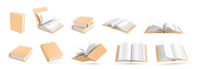 3d realistic books set isolated on white background. 3D book icons. Vector illustration