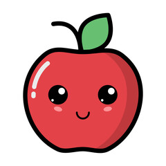 Obraz premium Kawaii apple with cute emotional face illustration. Kawaii fruit with emotional face
