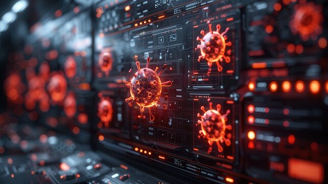 Digital Representation of Virus Inside Technological Background - Powered by Adobe