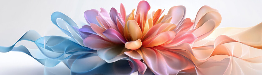Obraz premium vibrant digital artwork of flower with layered petals in pastel colors, blending seamlessly into soft, abstract background. composition evokes sense of celebration and beauty