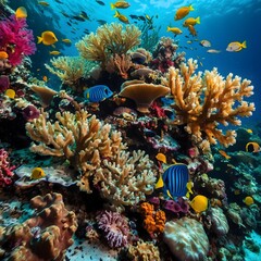 Vibrant Underwater Coral Reef Ecosystem with Marine Life