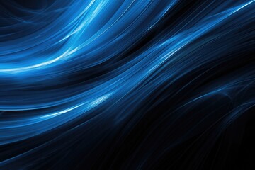 Fototapeta premium Abstract Fractal Blue Horizontal Lines - A Bright Aglow Pattern on Black Background