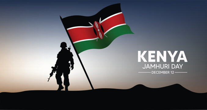 Kenya Jamhuri Day 12 December waving flag with solider vector poster