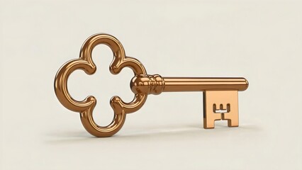 Golden Victorian Key on a Pale Yellow Background