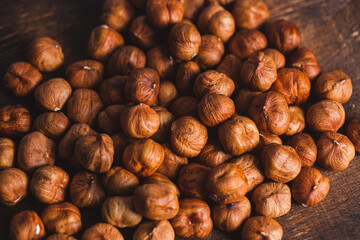 Raw, unshelled hazelnuts close-up. Hazelnut