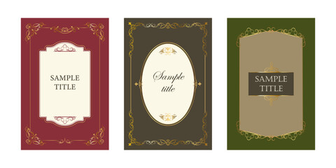 Sample title, vintage frames, title page design, gold vintage frame, set