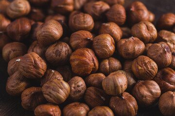 Raw, unshelled hazelnuts close-up. Hazelnut