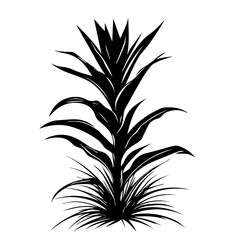 A detailed black silhouette of a tropical plant with broad leaves, showcasing its vertical growth and intricate structure, perfect for conveying a natural yet stylized aesthetic