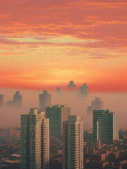 Fototapeta premium Majestic Sunset Over Foggy Urban Skyline